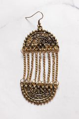 Antique Gold Finish Metal Chain Strands Dangler Earrings