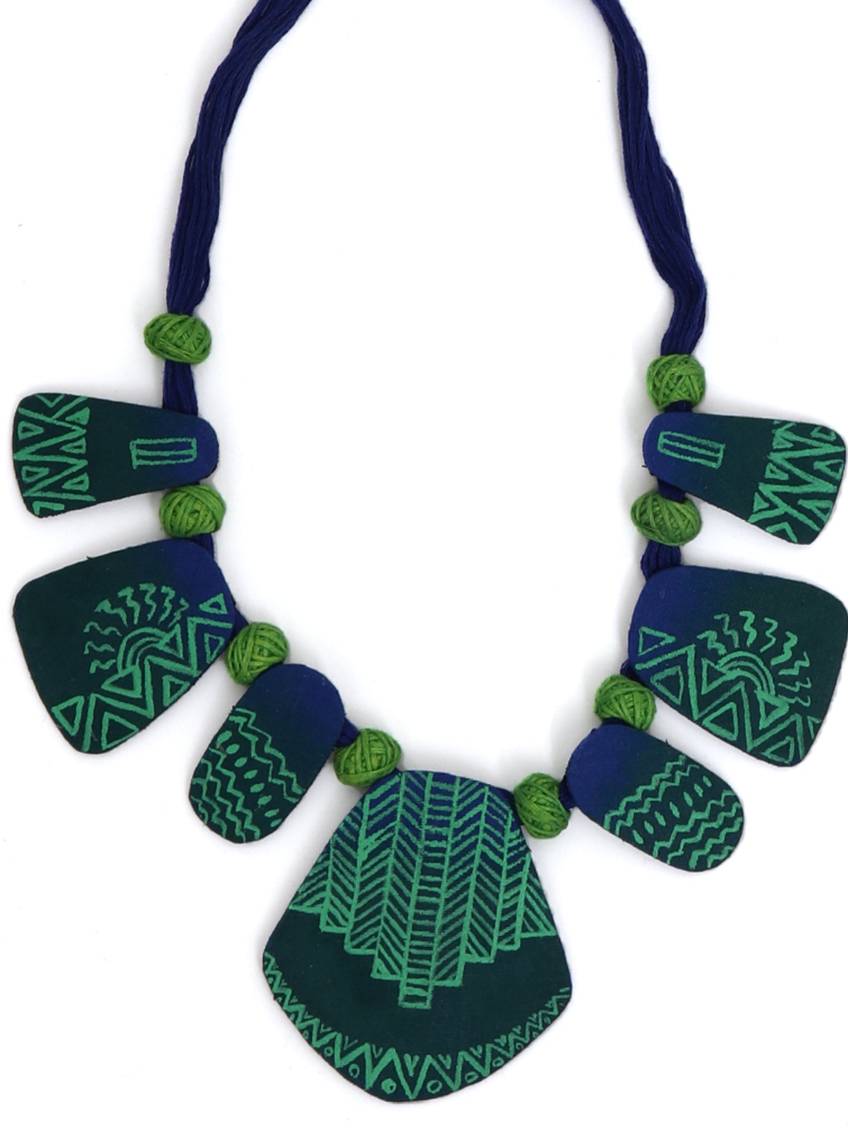 Blue and Green Fabric Necklace Set