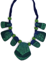 Blue and Green Fabric Necklace Set