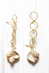 Ivory Natural Gemstone Embedded Gold Plated Brass Dangler Earrings