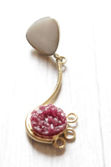 Pink Sugar Druzy Natural Gemstone Embedded Gold Plated Brass Contemporary Dangler Earrings