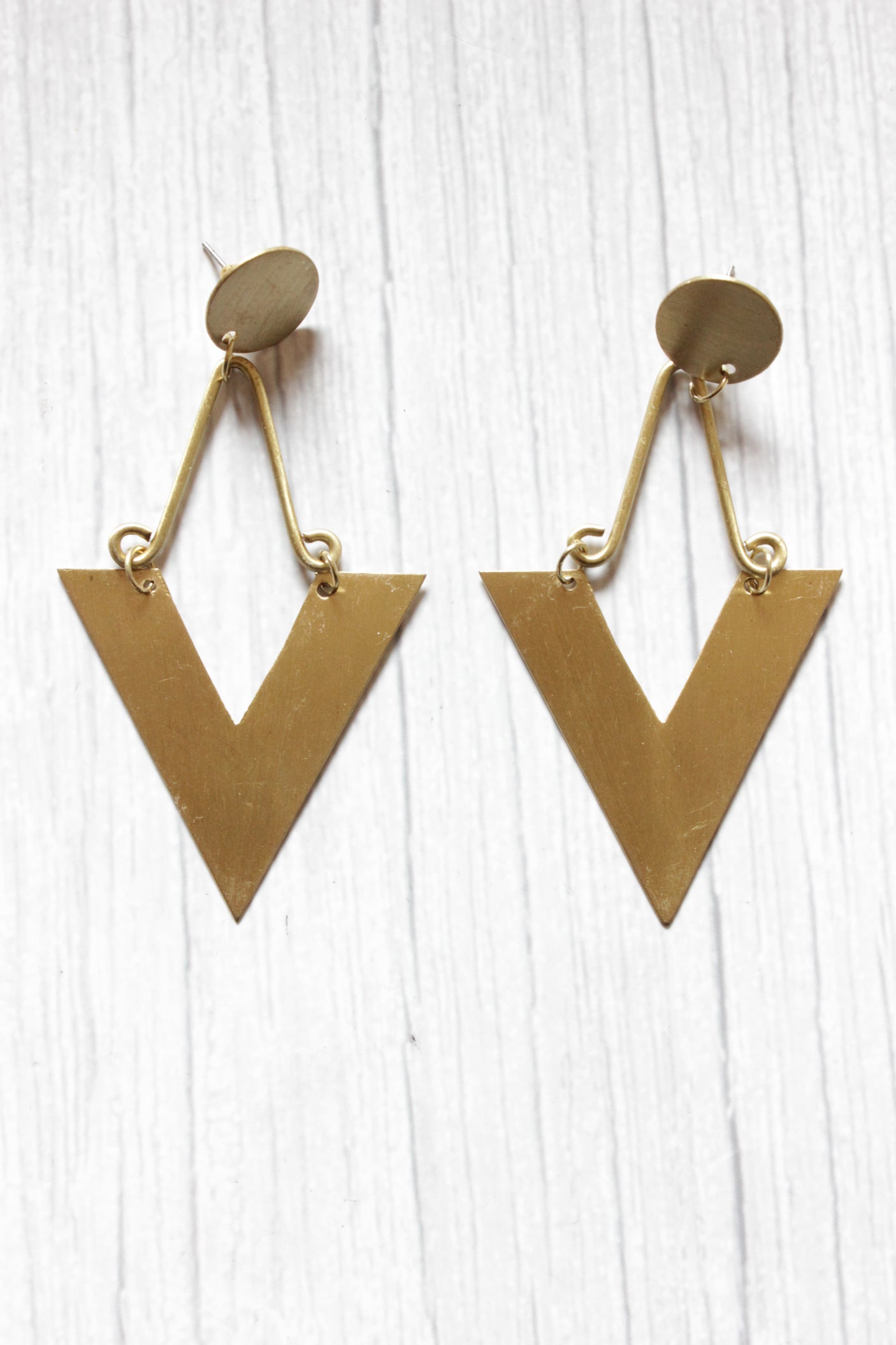 Modern Contemporary Brass Triangular Dangler Earrings