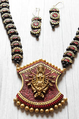 Handcrafted Red, Golden and Black Religious Motif Terracotta Clay Necklace Set