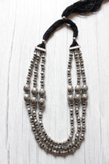 Oxidised Finish 3 Layer Necklace with Adjustable Thread Closure