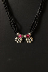 Stringed Black Beads Pink Stone Embedded Mangalsutra Necklace Set