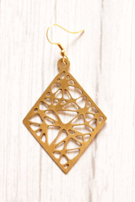 Brass Finish Abstract Jaali Pattern Rhombus Earrings