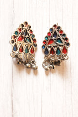 Multi-Color Silver Finish Afghani Earrings with Ghungroo Beads Danglers