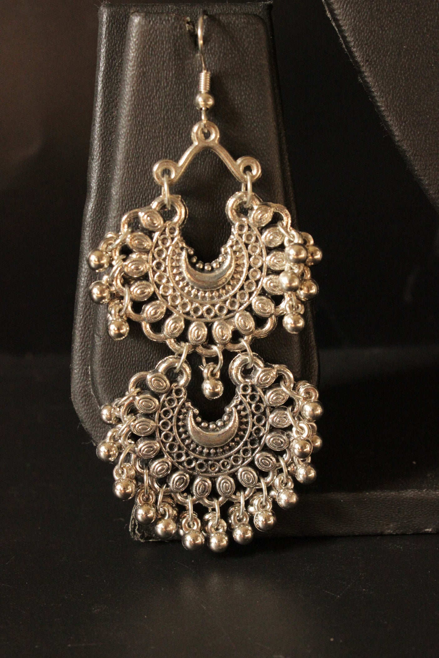 Oxidised Silver 2 layer Pendant Finish Ghungroo Beads Embellished Long Chain Necklace