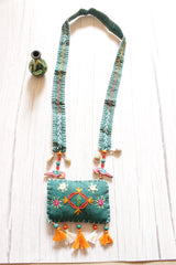 Turquoise Handcrafted Kantha Work Collar Necklace Accentuated with Wooden Parrots