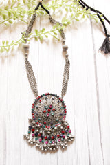 Premium Oxidised Finish Rhinestones Embedded Necklace with Adjustable Thread Closure