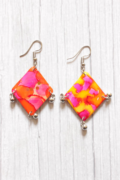 WOMENS HEART FAUX GOLD HOT PINK & ORANGE DANGLE WIRE PIERCED EARRINGS | eBay