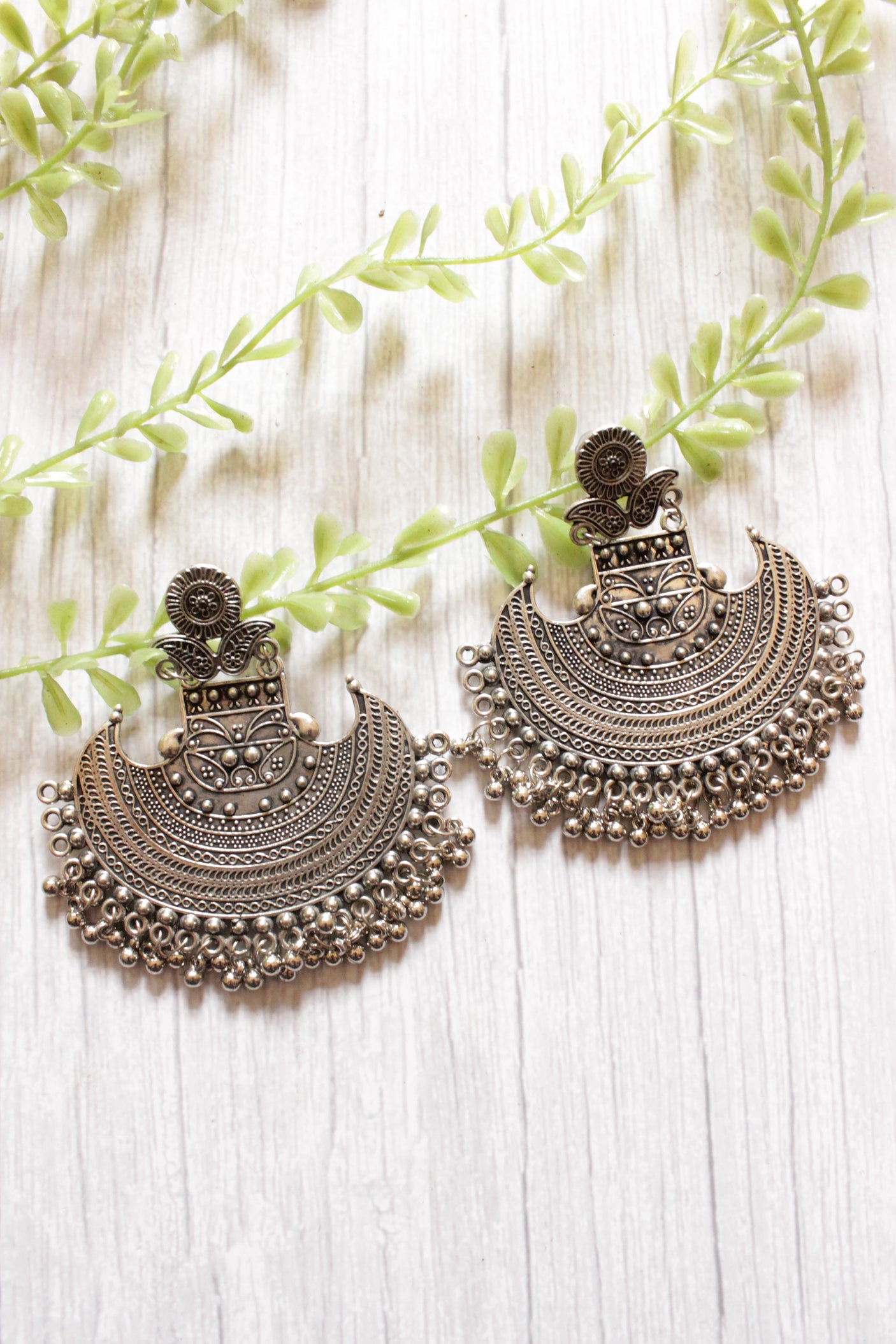 Intricately Detailed Premium Oxidised Finish Statement Metal Earrings