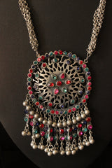 Premium Oxidised Finish Rhinestones Embedded Necklace with Adjustable Thread Closure