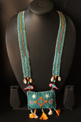 Turquoise Handcrafted Kantha Work Collar Necklace Accentuated with Wooden Parrots