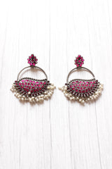 Pink Rhinestones Embedded Circular Dangler Earring with White Beads Detailing