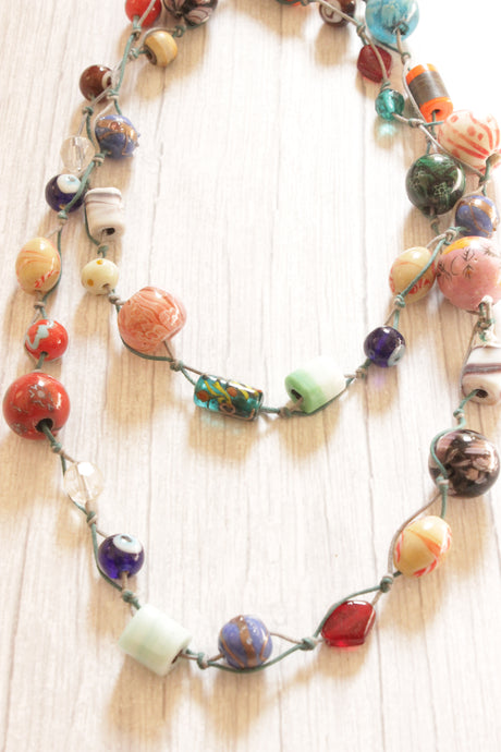 Vibrant Natural Colorful Stones Beaded in a Rope Long Necklace