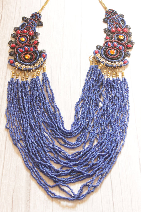 Royal Blue Multi-Layer Hand Beaded Collar Necklace