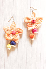Gamcha Fabric Handmade Flower Earrings Accentuated with Handcrafted Fabric Beads
