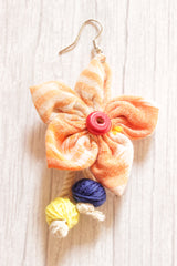 Gamcha Fabric Handmade Flower Earrings Accentuated with Handcrafted Fabric Beads