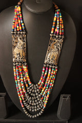 Multi-Color Acrylic and Wooden Beads Hand Beaded Statement Tribal Necklace with Elephant Motif