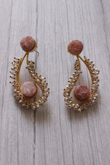 Natural Stones Embedded Tear Drop Shape Dangler Earrings