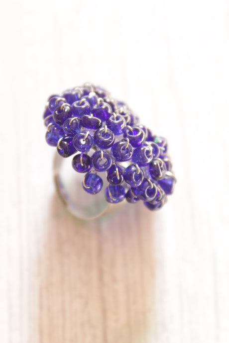 Multiple Small Purple Glass Stones Silver Finish Metal Ring