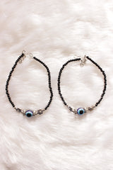 Set of 2 Black Beaded Evil Eye Nazar Battu Anklets