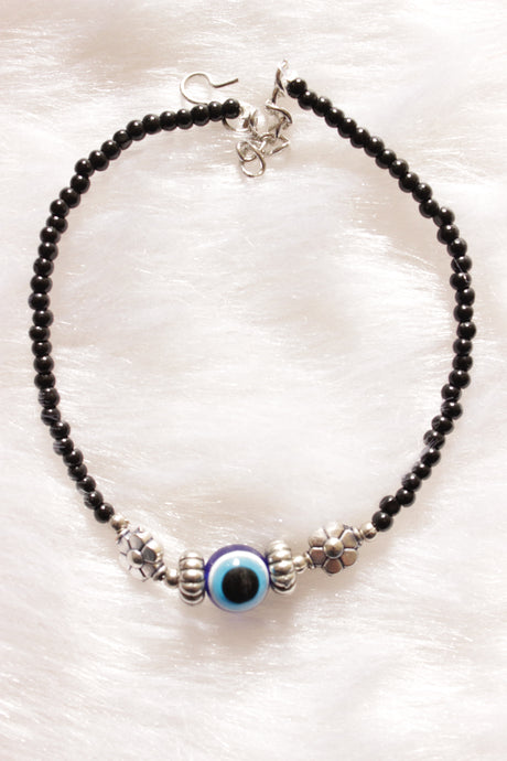 Set of 2 Black Beaded Evil Eye Nazar Battu Anklets