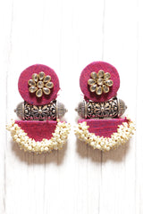 Vibrant Fabric Set of 3 Accentuated with Kundan and White Beads - Set of Necklace, Earrings and Mangtika