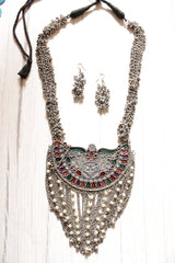 Elaborate Enamel Painted Oxidised Finish Afghani Necklace Set Accentuated with Ghungroo Beads