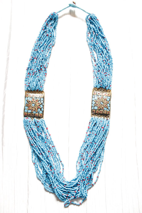 Sky Blue Beads Intertwined with Red Multi-Layer Beaded Tibetan Necklace