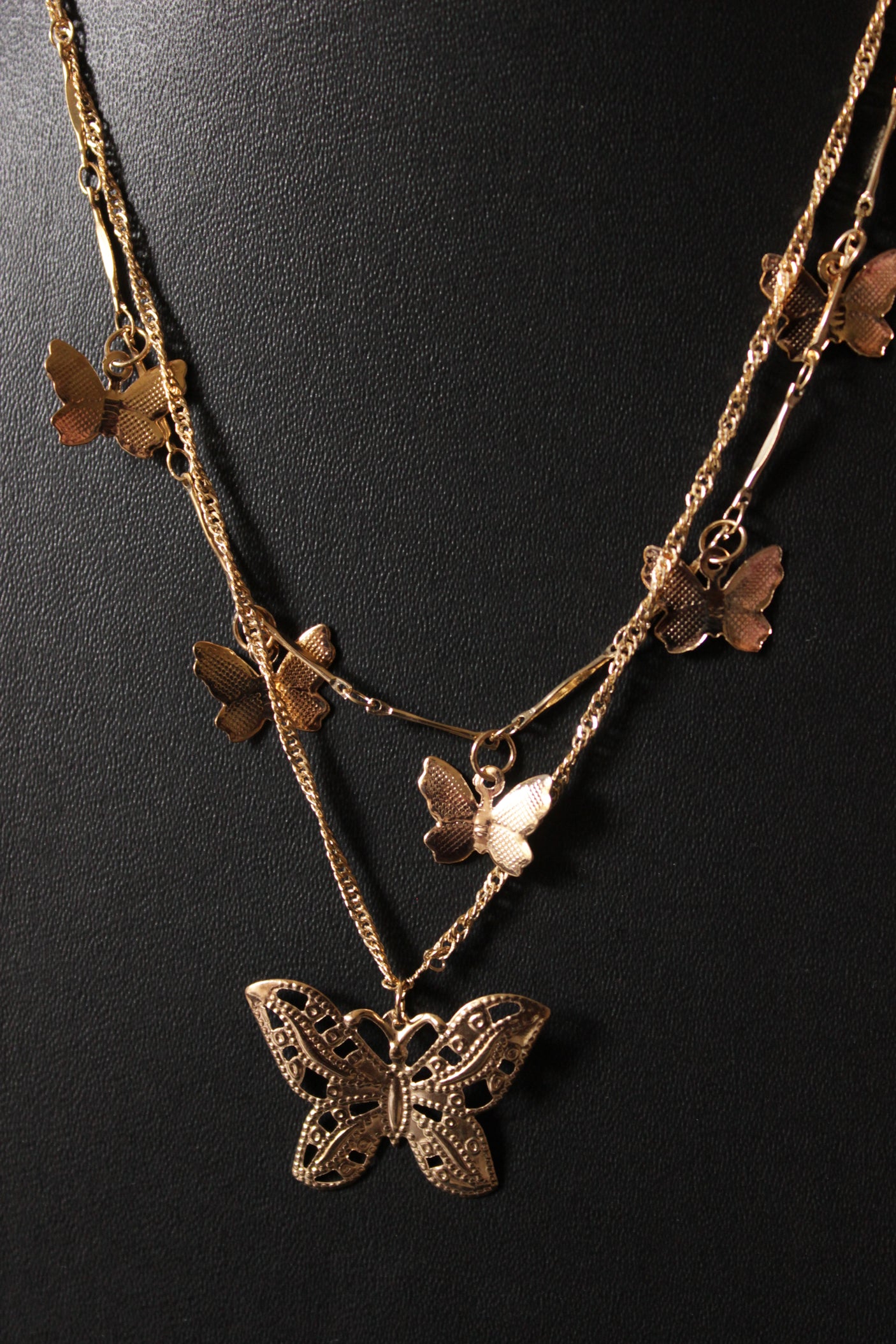 Gold Plated Butterfly Charms Layered Necklace