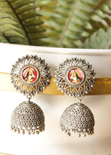 Hand Painted Face Premium Oxidised Finish Brass Jhumka Earrings