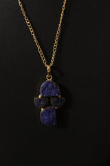 Titanium Ink Blue Sugar Druzy Gemstone Embedded Gold Plated Necklace