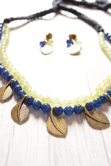 2 Layer Blue and Lemon Jade Beads Leaf Charms Necklace Set