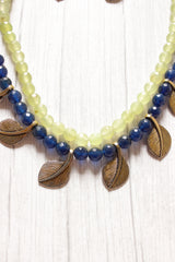 2 Layer Blue and Lemon Jade Beads Leaf Charms Necklace Set