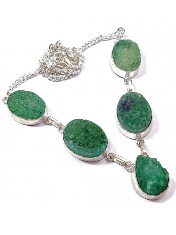 Green Titanium Druzy Gemstone Handmade Necklace 18'' to 24''