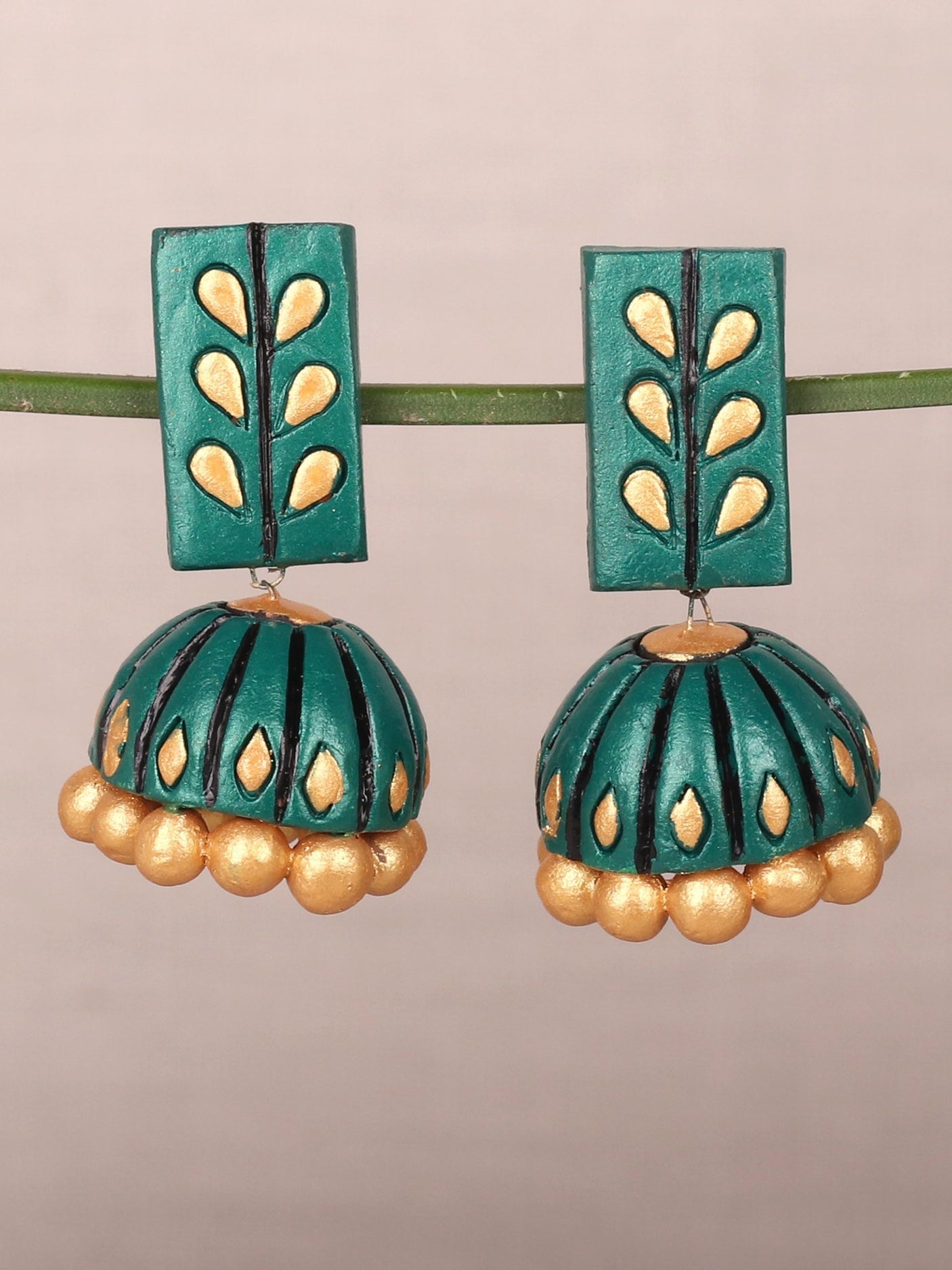 Stylish Sea Green Elongated Dome Shaped Earrings - A Local Tribe